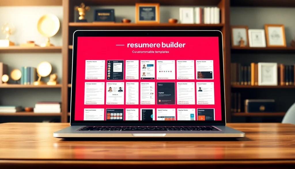 Create your professional Resume Builder on a sleek laptop screen with a stylish wooden desk setting.