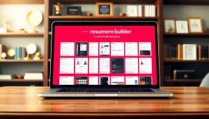 Create your professional Resume Builder on a sleek laptop screen with a stylish wooden desk setting.