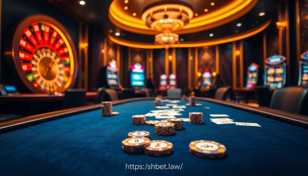 Experience excitement at SHBET.law as players engage intensely at a luxury poker table.