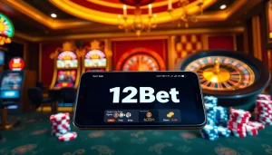 Experience the thrill of gaming with the ink vao 12bet on an elegant smartphone display featuring vibrant online casino elements.