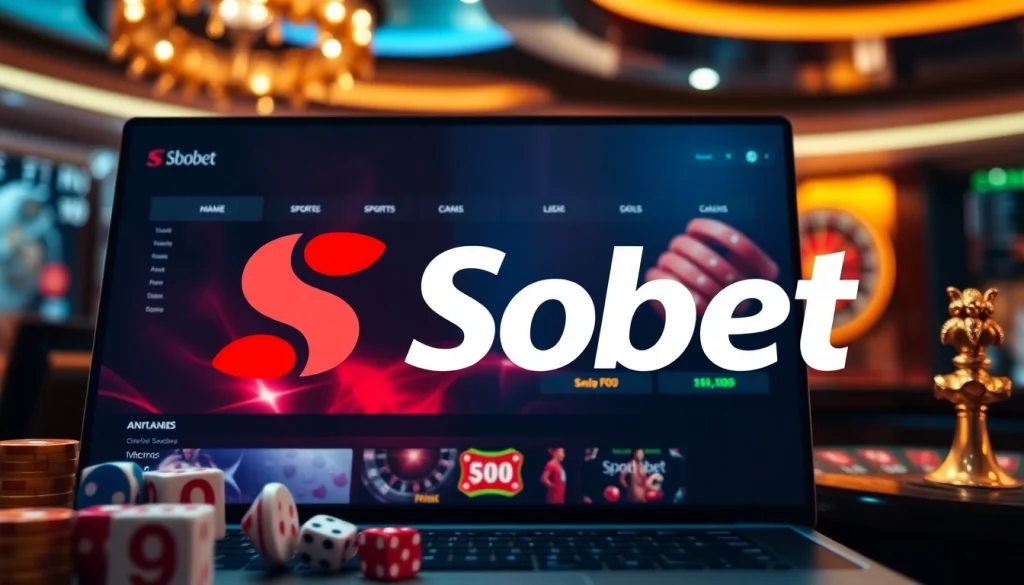 Experience thrilling betting with Sbobet's dynamic online gambling interface featuring poker chips and roulette.