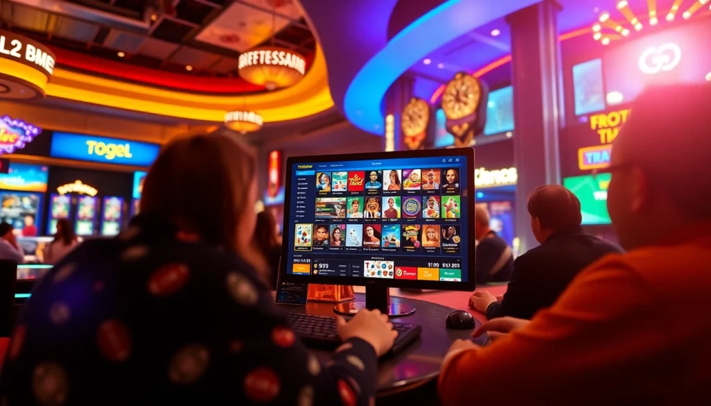 Pengalaman bermain Togelsumo online yang menampilkan opsi Togel berwarna-warni dan pemain yang bersemangat.