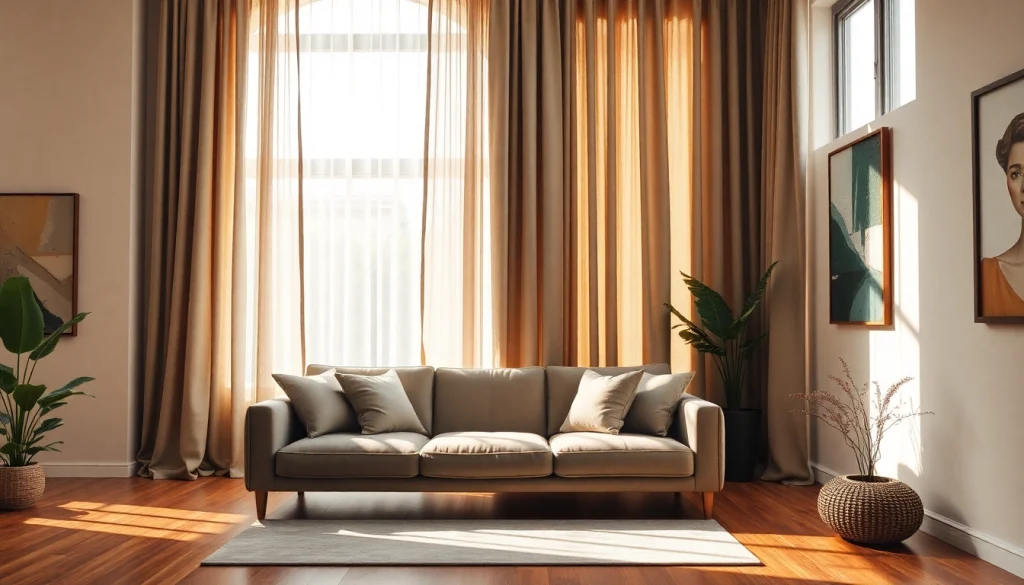 Verduisterende gordijnen in een moderne woonkamer met een ontspannen sfeer en natuurlijke lichtinval.