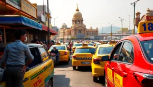 Haridwar Taxi Service showcasing trusted drivers and clean vehicles in a vibrant street scene.