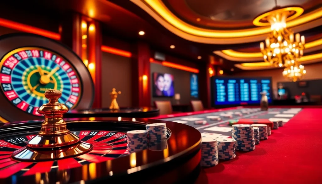 Engaging online gambling scene featuring poker chips and a roulette wheel at https://xx88.nl/ casino.