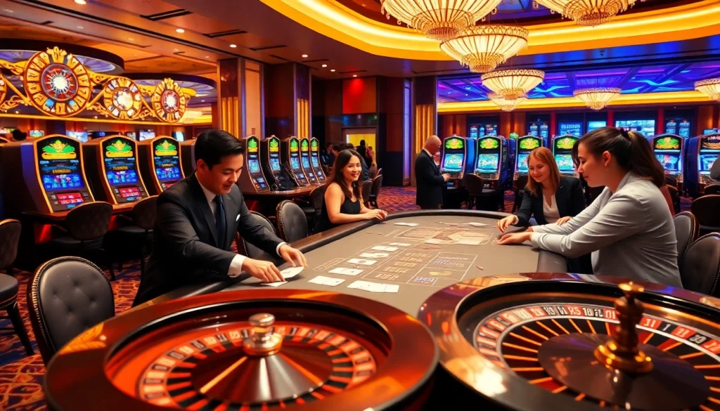 Experience high-stakes excitement at OKFUN's professional casino tables with lively players.