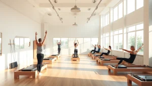 静かなスタジオで行われるピラティス おすすめクラスの様子。多様な人々がトレーニングに取り組んでいる。