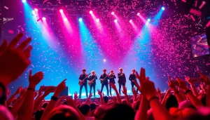 BTS news capturing the energetic performance of the band on stage amidst enthusiastic fans.