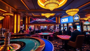 Experience thrilling games at OK88 casino, with vibrant tables and exciting slot machines.
