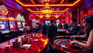 Experience high-stakes gambling excitement at rikvip368.com with elegant tables and vibrant slot machines.