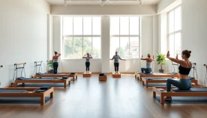 台東区のピラティススタジオ、多様な参加者が集いリラックスできる雰囲気。
