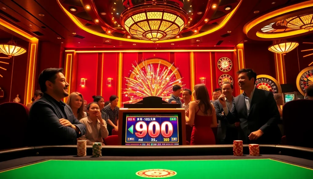 Experience excitement at a luxurious casino with nổ hũ 90 slot machine action.