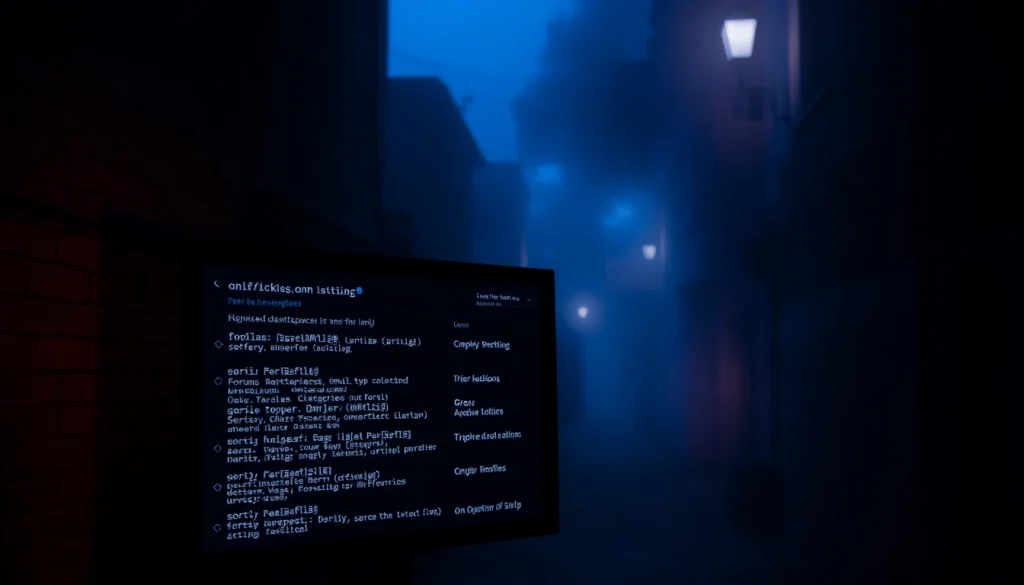 The Hidden Wiki displayed on a digital screen, showcasing .onion links in a mysterious dark web setting.