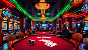 SODO Casino gaming action with players at tables, vibrant slot machines, and poker chips.