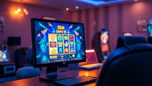 Permainan slot depo 1k dengan layar komputer berwarna cerah dan animasi menarik