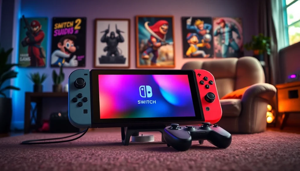 Engage with the latest Switch 2 release date update featuring a sleek console design in a vibrant gaming setup.