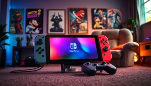 Engage with the latest Switch 2 release date update featuring a sleek console design in a vibrant gaming setup.