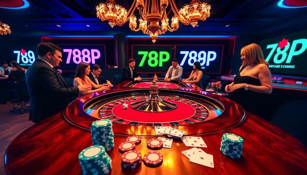 A vibrant casino scene showcasing thrilling gameplay at roulette, highlighting 789P elements.