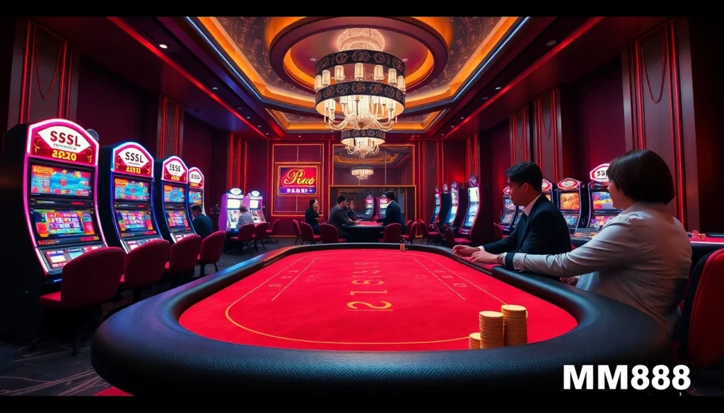 MM88 offers a luxurious online gaming experience with vibrant slot machines and poker tables in a secure environment.