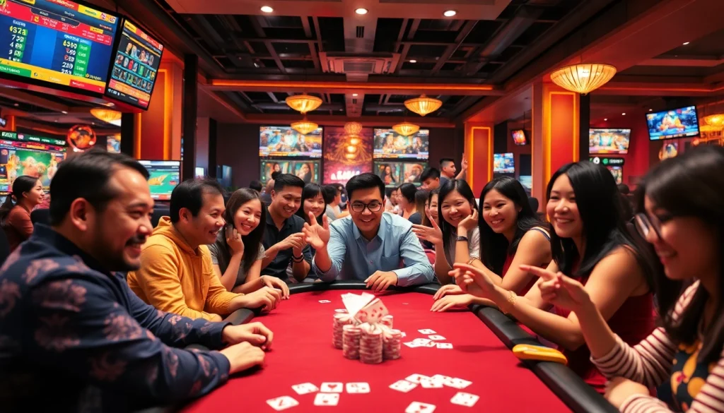 Engaging betting experience on vin777.gb.net with players enjoying games and digital displays.