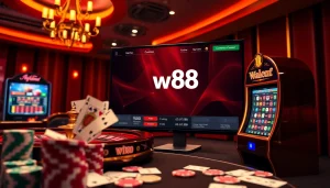 ww88 casino scene featuring poker chips, cards, and a roulette wheel in an inviting atmosphere