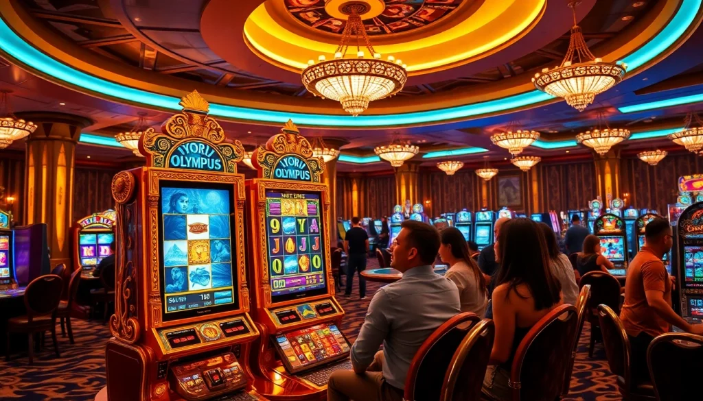 Pemain yang antusias menikmati permainan slot Olympus di kasino mewah.