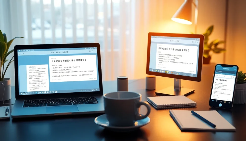 Innovative workspace showcasing 网易有道翻译 on digital devices, emphasizing productivity and technology.