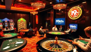 Players at the roulette table embracing excitement at i9bet2h.club in a luxurious casino setting.