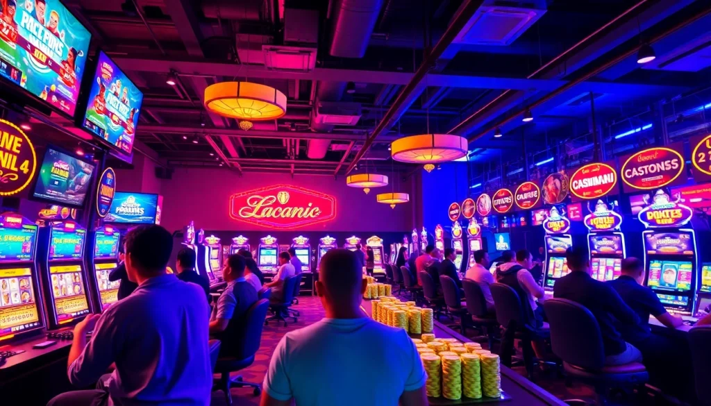 Engaging online casino scene at tk88win.live showcasing vibrant gaming stations and players immersed in excitement.