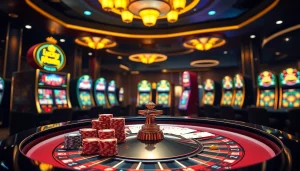 Experience the excitement at a Luckywin casino table filled with vibrant gaming elements.
