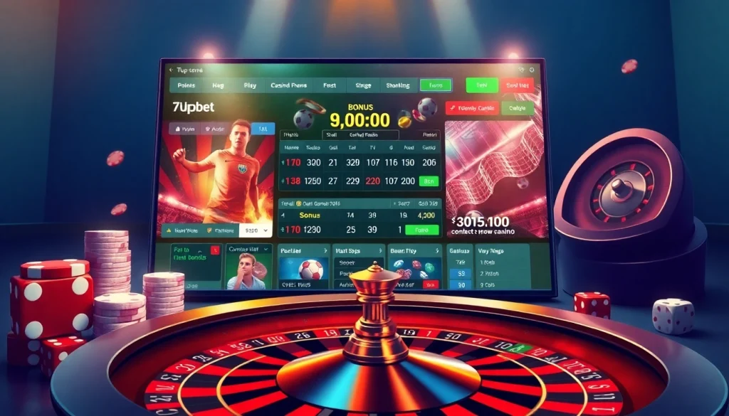 Experience the excitement of online betting with 7upbet's vibrant casino scene featuring poker chips and odds.