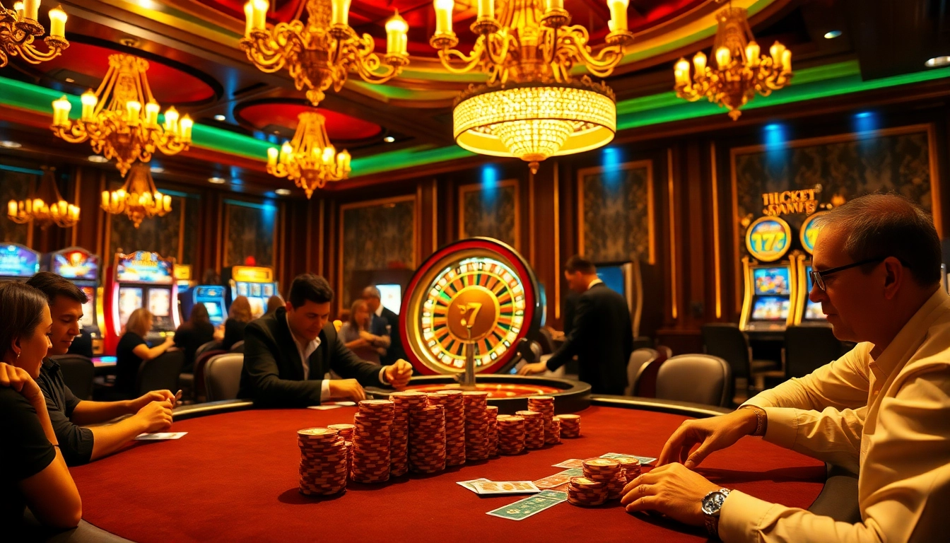 Experience the excitement of gambling at Seven77-themed tables in a luxurious casino.