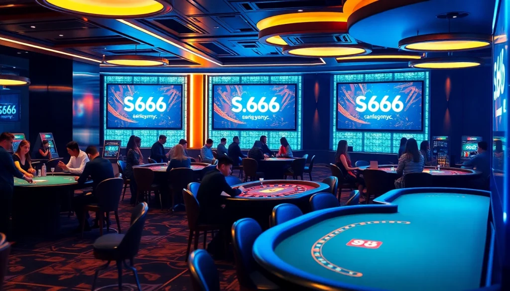 S666.nyc: Engaged players enjoying a professional casino experience with vibrant digital interfaces and ambient lighting.