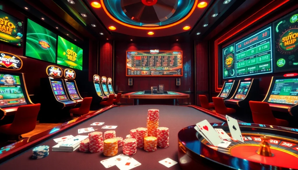 Experience the thrilling gameplay on trang cá cược vua99 with colorful gaming elements and a vibrant casino scene.