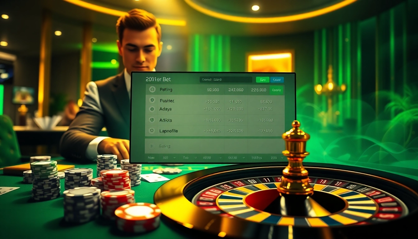 Situs bola online betting strategies showcased on a vibrant casino table with poker chips and cards.