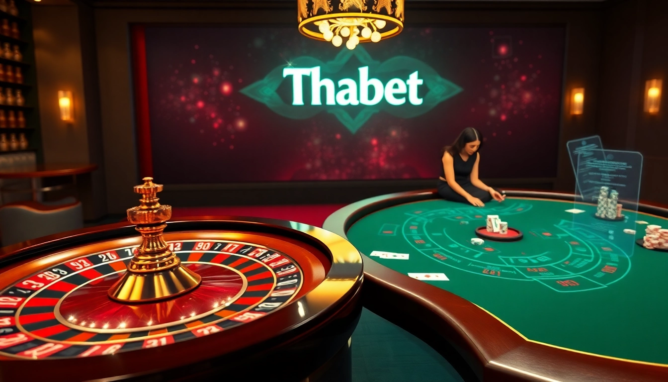 Thabet online casino experience with luxurious tables and vibrant gaming atmosphere.