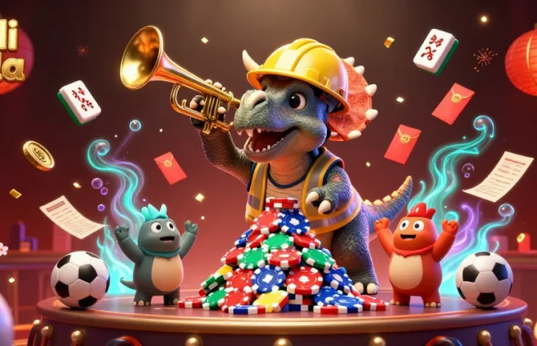 Celebrate judi bola betting with vibrant 3D characters building excitement in a casino scene.