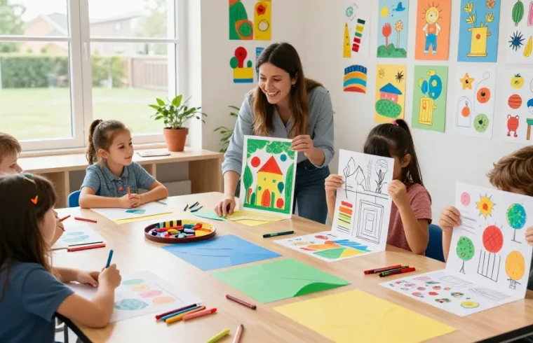Students using Poster Printers for schools to create colorful educational materials in a bright classroom