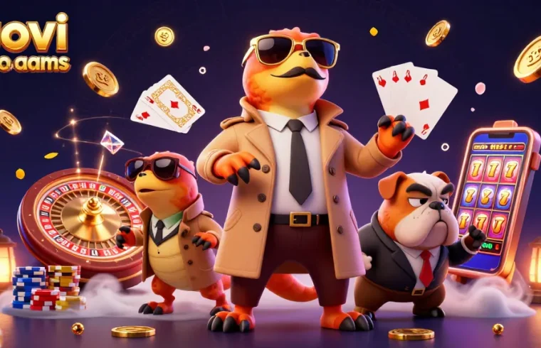 Nuovi casino non AAMS: tre raptors in un trench coat entrano in un casinò VIP con effetti scintillanti.