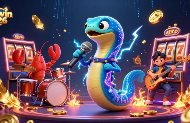 Experience the excitement of sunwin 2026 as an electric eel DJ performs in an underwater casino scene.