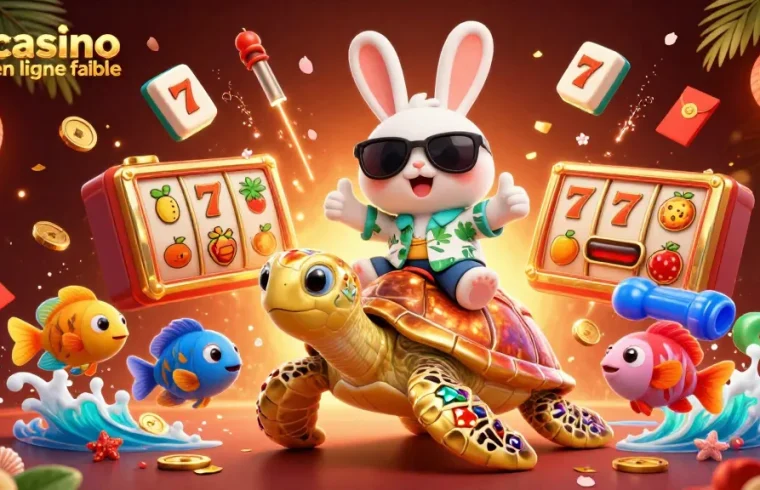 Jouez à casino en ligne fiable avec un adorable lapin chanceux et une tortue dorée dans une scène festive.