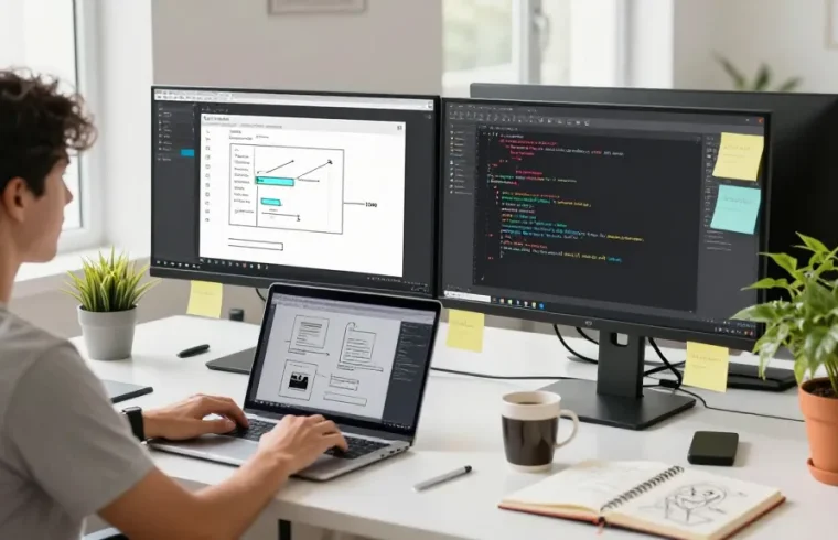 Developer using Snipaste for efficient screen capture and annotation in a bright modern workspace.