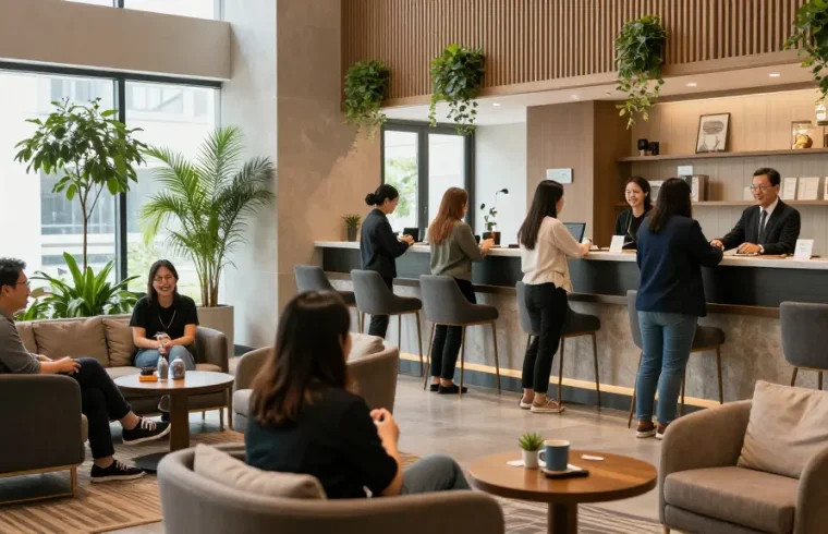 rokok 88 hotel lobby with smiling guests enjoying a welcoming atmosphere