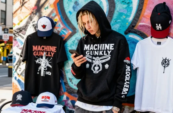 Stylish individual showcasing kw rokok88 slot login-themed streetwear in an urban setting