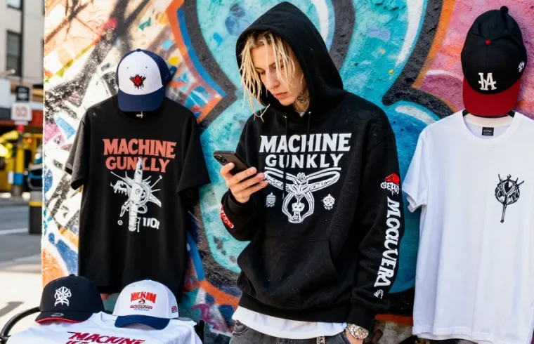 Stylish individual showcasing kw rokok88 slot login-themed streetwear in an urban setting